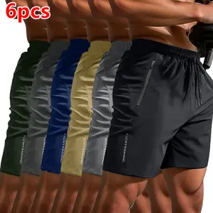 TechTraining Men's 6-Pack Sports Shorts Summer Breathable Quick-Dry Fabric with Zipper Pockets Casual Drawstring Waist Pants for Fitness Cycling Swimming Outdoor Beach Vacation Wear