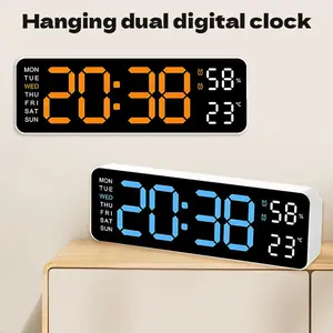 Diqital Dual Alarm Clock for Bedroom,LED Digital Wall Clock Decor, 10" Large Display DeskClock with Temperature,Humidity,Week, AdjustableBrightness & Countdown Timer,12/24H MinimalistDesk Alarm Clock Night Lights Decorations, NewYear's Day Gifts