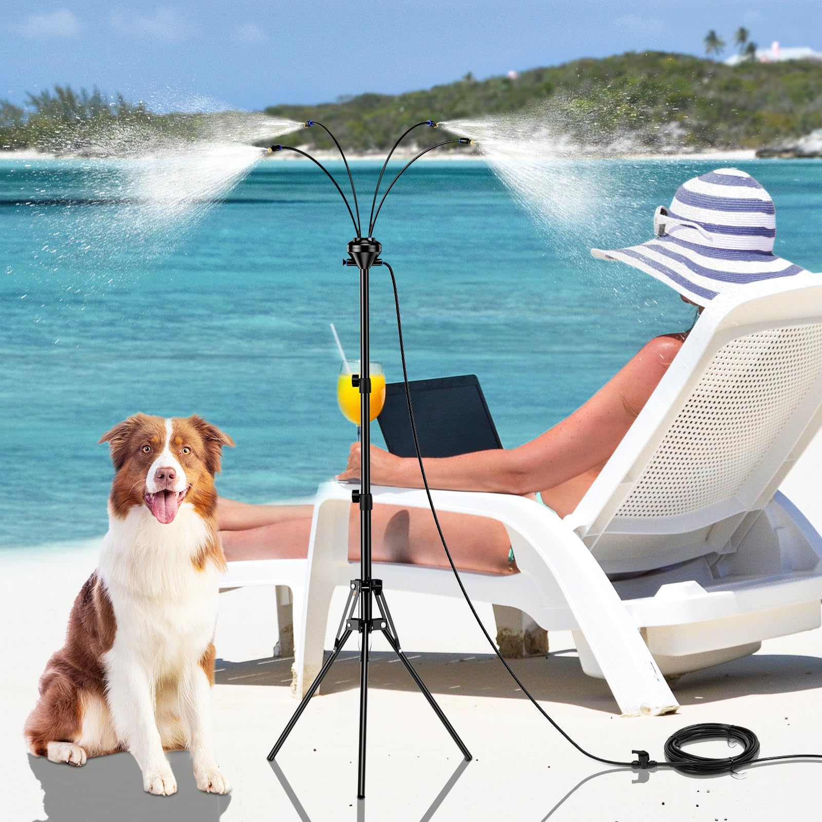 Standing Misters for Outside Patio,Portable Misting System for Cooling Outdoor - 32.8Ft Stand Misting Line with Adjustab