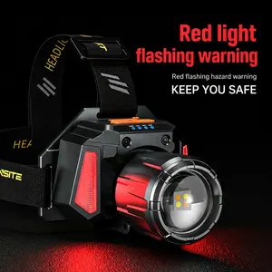 1000-lumen super bright LED headlamp, 2400mAh rechargeable headlight, emergency led light、compact work light, zoom emergency light with waterproof rating, ideal for outdoor hiking, camping, night running, fishing, hunting and other scenarios