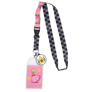 Nintendo Super Mario Princess Peach ID Badge Holder Lanyard w/ Rubber Charm