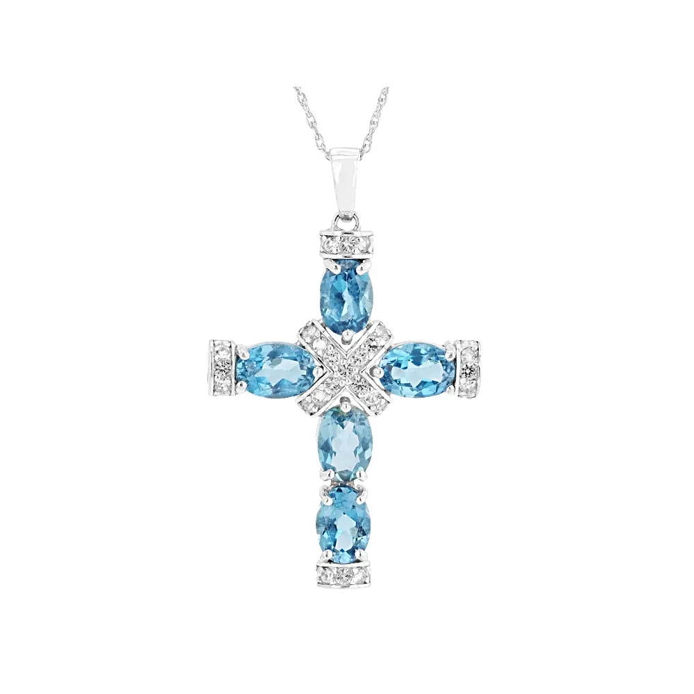 JTV London Blue Topaz Rhodium Over Sterling Silver Pendant with Chain 4.70ctw