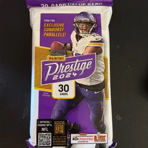 Prestige Fat Pack 2024 - 30 Cards, Official Panini NFTs, Blockchain Technology, Exclusive Sunburst Parallels