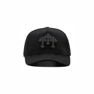 Barbas Hats Chrome I Blackout Premium Streetwear Snapback – Black Adjustable Unisex Hat for Men & Women Featuring Triple Black Cross Embellishments, Curved Brim, Breathable Mesh Panels, and Bold All-Black Urban Fashion Style