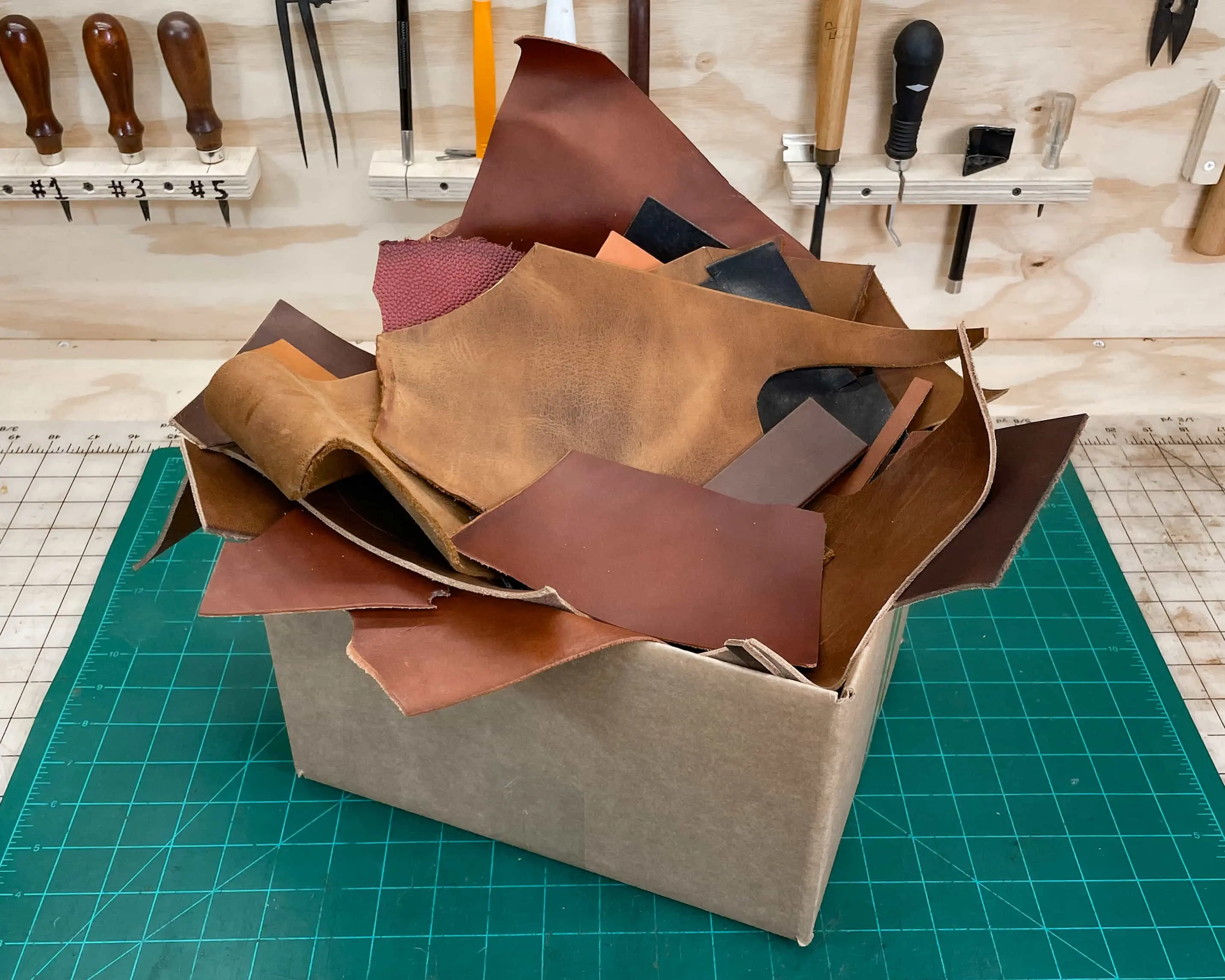 Premium Leather Scraps - 3lb Variety Box Premium Leather Scraps - 3lb Variety Box