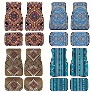 Retro 4Pcs Bohemian Car Floor Mats Heavy Duty Dirty Resistant Persian Carpet Rubber Back Car Floor Protector Rugs