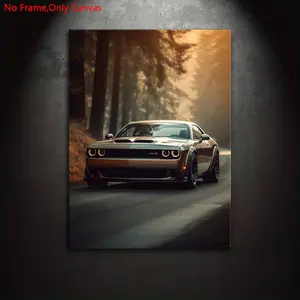 1 piece/set frameless canvas painting print poster, Canvas for home, classic realistic style vehicle art, Challenger SRT Hellcat, a gift for car culture enthusiasts, gift for bedroom, living room, wall decoration