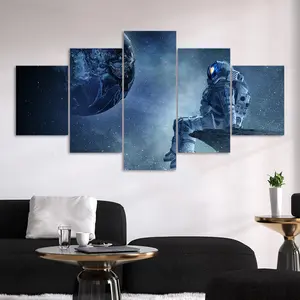 Astronaut Pattern Canvas Unframed Painting, 5 Counts/set Modern Wall Art Poster, Wall Art Decor for Home Living Room Bedroom Office, Ornaments