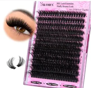 Yawamica Fluffy Lash Clusters Thick 200D Volume Eyelash Clusters 14-20mm Wispy Individual Lashes D Curly Cluster Eyelash Extensions 240pcs DIY Lash Extension for Beginners