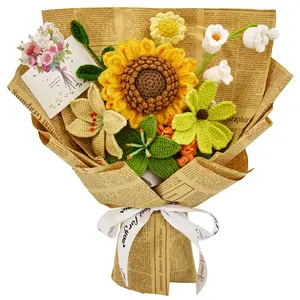 Mother’s Day Gift, Handmade Crochet Flower Bouquet with Sunflower, Lily of the Valley, Tulip & Daisy, Graduation Gift, Birthday, Anniversary Gift for Her, Girlfriend, Wife, Friend, Includes Greeting Card, Elegant Feminine Decor, Birth Month Flowers