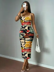Vintage Poster Print Casual Plus Size Dress, Perfect for Music Festivals, Comfortable and Stylish, Ideal for Outdoor Events