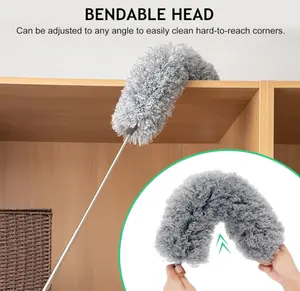 Washable Gray Ultra-Fine Microfiber Duster, Lightweight Adjustable Cost-Effective Long-Handled Extension Duster Head with 110.24in Extendable Pole & Bendable Towel, Labor-Saving Home Cleaning Tool for Car Interiors, Ceiling Fans