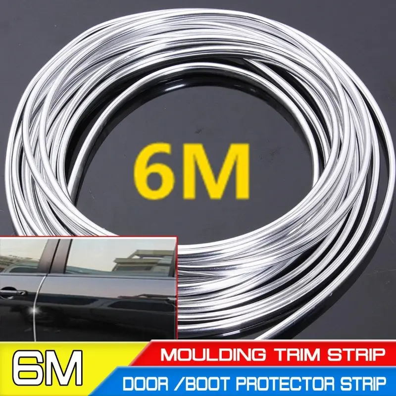 6m Car Door Chrome Molding Trim Strip Edge Scratch Guard Protector Cover Strip Roll Chrome Styling Molding Trim Strip Automotive Car Accessories