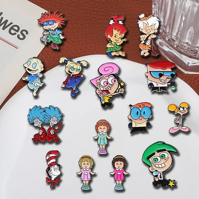 15pcs Cute anime style peripheral character brooch, cartoon character styling accessories, metal badges