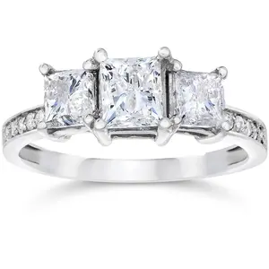 2ct Three Stone Princess Cut Diamond Engagement Ring 14K White Gold