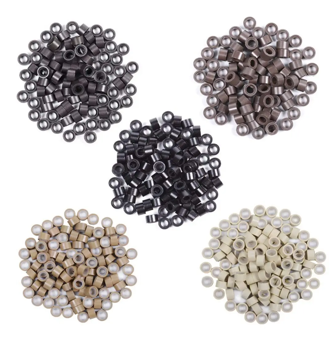 1000 Pcs 5.0 mm Silicone Lined Micro Links Rings Hair Extensions Beads for Human Hair & Feather Extensions Aluminum Silicone