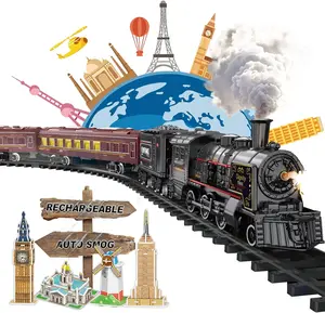 Electric Train Sets for Boys Girls Metal Alloy Christmas Toys Steam Locomotive, Passenger Carriages, Tracks, Light & Sounds Rechargeable Birthday Gifts for Kids 3 4 5 6 7 8 + Years Old Red