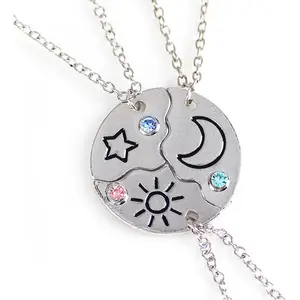 3-Piece Best Friend Necklace Set with Sun Moon and Star Pendants - Friendship Jewelry for Trio, Cute Puzzle Necklace for 3 Best Friends