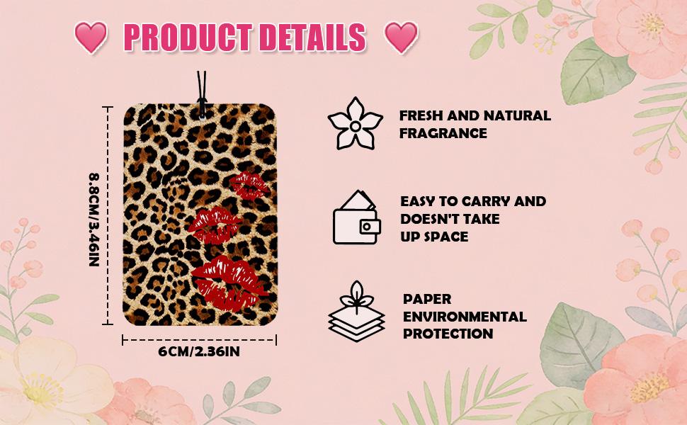 DIBMS Red Leopard Print Car Air Freshener 4 Pcs, Trendy Funky Y2k Girly Cheetah Print Lips Star Cherry Air Freshener Hanging Decor for Cars Closet Drawer Books Accessories Gifts