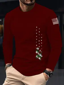 Men's Fashion 3D Geometric Long Sleeve T-Shirt, Casual Round Neck Polyester Blend, Perfect for Spring/autumn