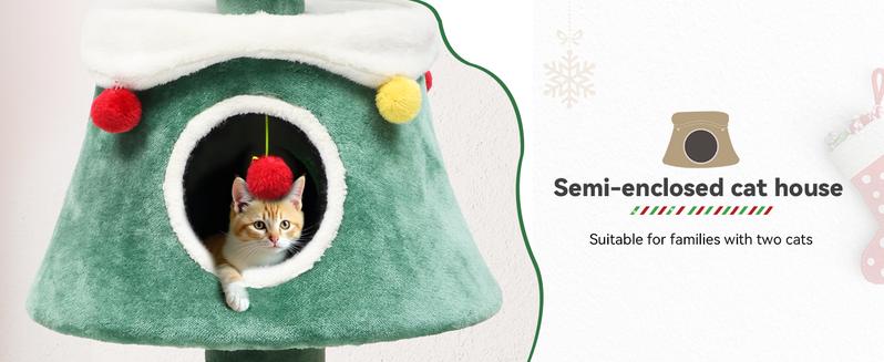 Yitahome Red Green Cat Tree with Cat Teaser Toy, Cat Tower for Indoor Cats with Cat House, Tree Design with Plush Ball for Cats