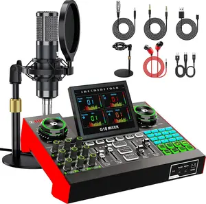 Podcast Microphone Bundle with Live Sound Board Audio Mixer, Podcast Equipment Bundle with 3.5mm Condenser Microphone(P15) for Pc/Phone Live Streaming Singing Gaming, Voice Changer, Denoise