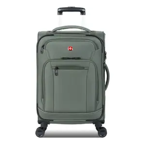 SWISSGEAR Zurich Softside Carry On Spinner Suitcase - Green: 8-Wheel Tear-Resistant Design