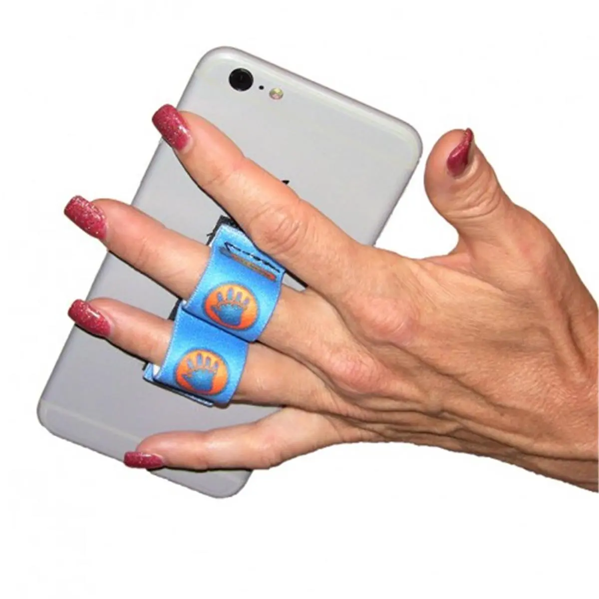 LAZY-HANDS 201593 2-Loop Phone Grip - Extra Large Blue Hand-In-Circle, Adhesive Strip, Includes Loop, for iPhone/Smartphone, Thumbs-Free Use for Arthritis Users