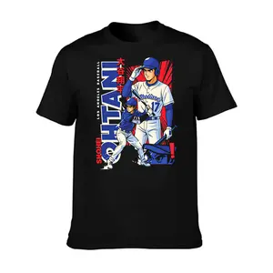 Ohtani Dodgers Anime Style Men's T Shirts Washed Funny Tee Shirt Short Sleeve O Neck T-Shirts 100% Cotton Plus Size Clothes