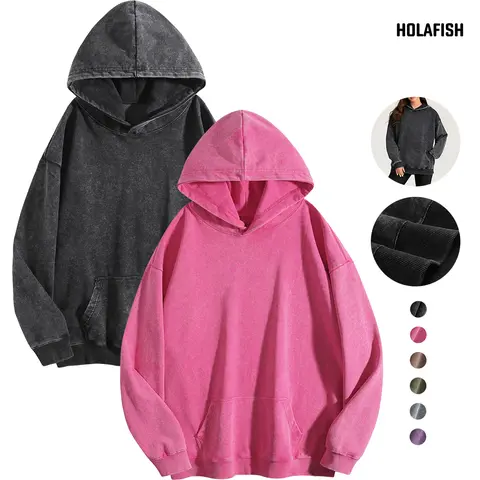 Holafish Acid Wash Hoodie Pullover Womens Oversized Hoodies Sweatshirts Casual Unisex Vintage Loose Fit Winter Long Sleeve Comfy Jacket Fall Tops Shirt summervibes
