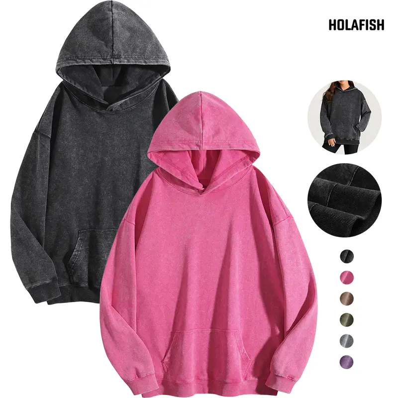 Holafish Acid Wash Hoodie Pullover Womens Oversized Hoodies Sweatshirts Casual Unisex Vintage Loose Fit Winter Long Sleeve Comfy Jacket Fall Tops Shirt summervibes