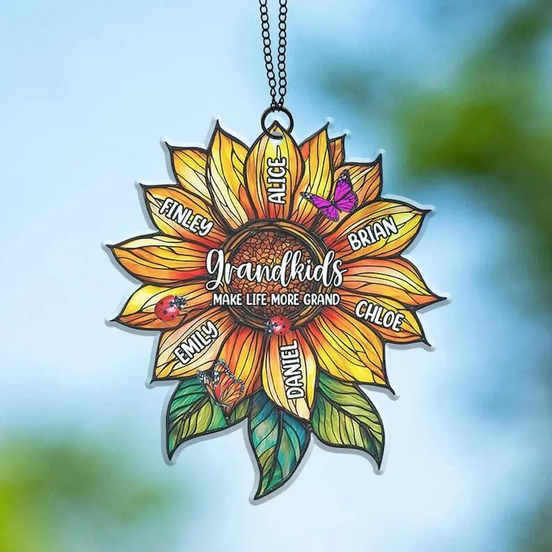 Custom Sunflower Acrylic Suncatcher, Floral Window Hanging Decoration, Personalized Sunflower Ornament for Home Decor