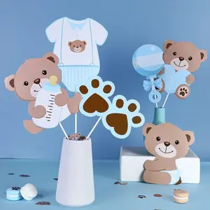 24 Pieces Bear Shower Centerpiece Sticks Bear Theme Birthday Table Toppers Double Sided Print Photo Booth Props