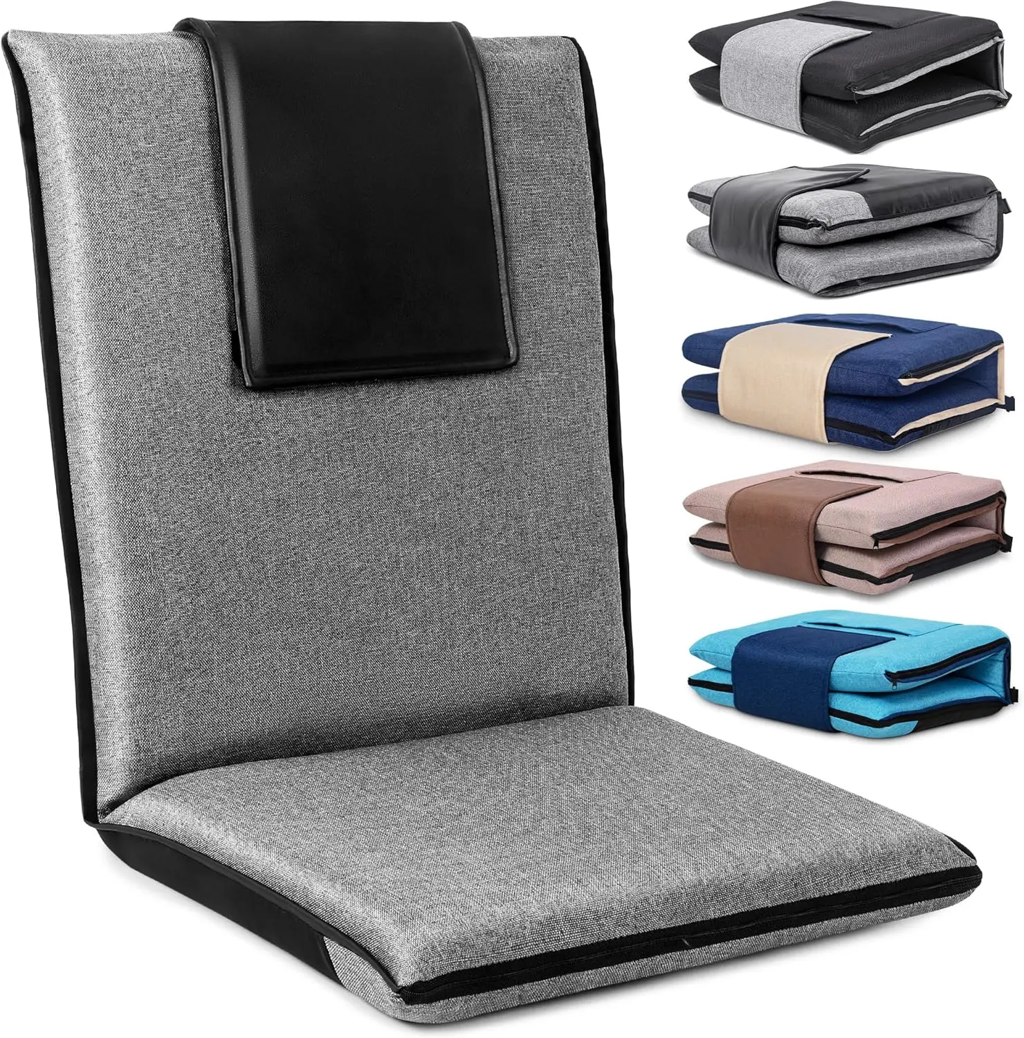 Floor Chair with Back Support Portable Meditation Seat for Adults, Grey | Water Repellent Fabric, 14-Position Adjust, 330lbs Weight Capacity, Washable Cover, Foldable Storage, for Meditation Gaming