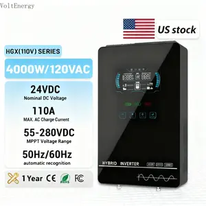 mppt charge controller inversor híbrido de onda sinusoidal pura de HGX  4000 W para uso fuera de la red, 24 V, 140 A, 5600 W, controlador de carga solar MPPT, pa hybrid inverter ntalla LCD de 6,25 pulgadas, pv input