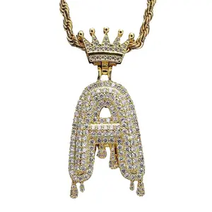 Meraki  2026 Viral Drip Letter Necklace | Bling CZ Crown Initial Pendant with Rope Chain