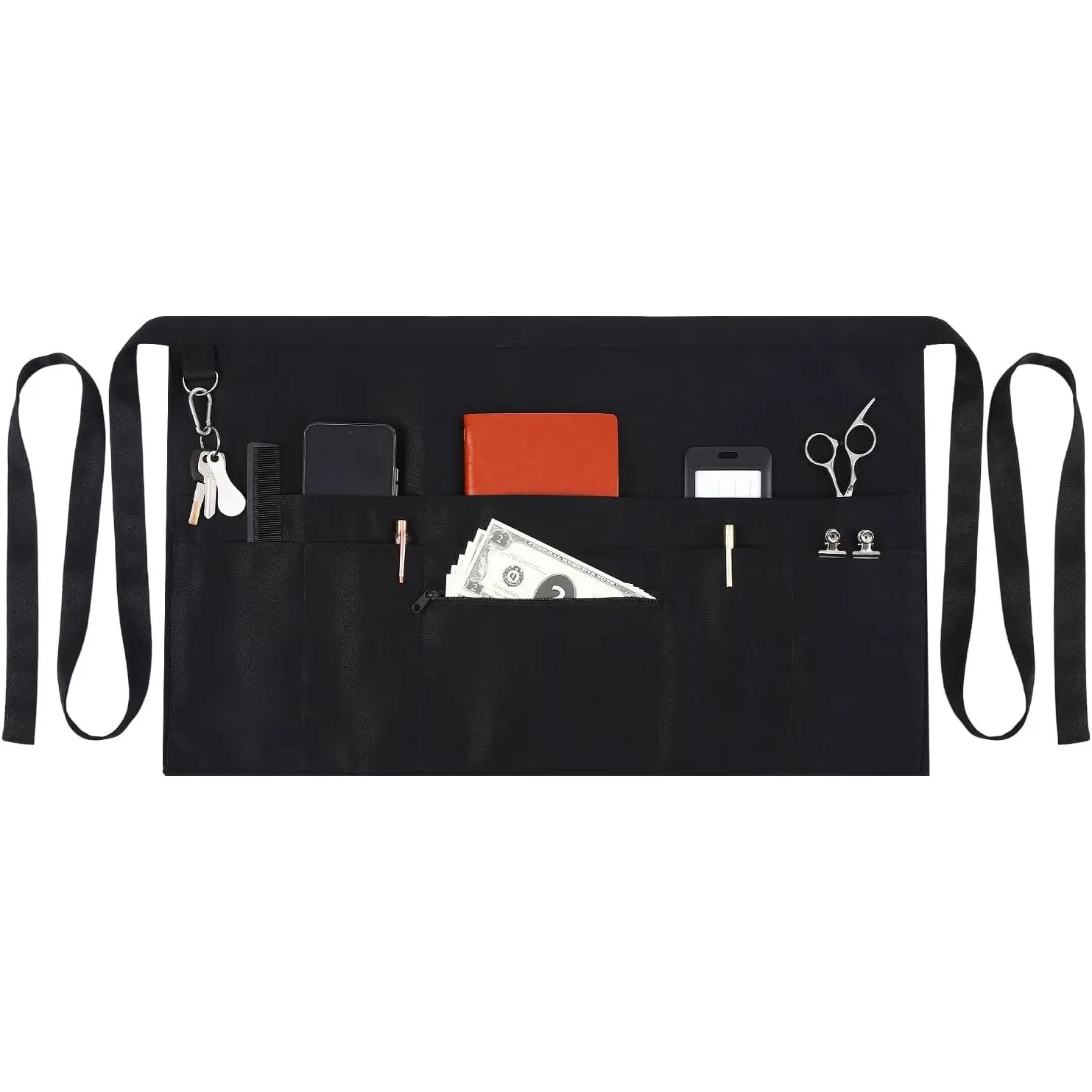 Server Apron with 8 Pockets, Waiter Waitress Apron, Waist Half Aprons for Women Men for Serving, Restaurant, Bar