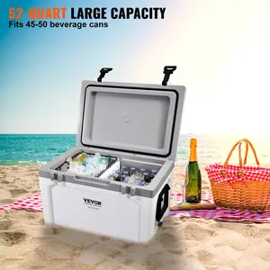 VEVOR Insulated Portable Cooler Box, 52 Quarts, Holds 50 Cans, with Heavy Duty Handle, Suitable for Camping, Beach, Picnic, Travel, Outdoor Use, Ice Can Be Stored for Up to 6 Days