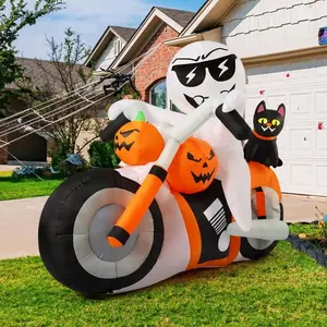 6 FT Halloween Inflatables Ghost Outdoor Decorations Blow Up Yard Pumpkin Cat Motorcycle with Built-in LEDs Waterproof Ornaments