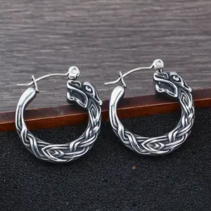 GTHIC Punk Viking Dragon Stainless Steel Stud Earrings for Women Statement Jewelry Accessories Gift