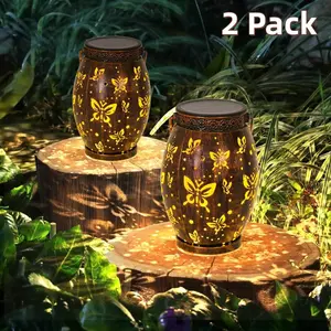 2-Pack Solar Butterfly Lanterns, Solar Outdoor Lights, Waterproof Bronze Hanging Decorative Lamps for Garden Patio Tabletop, Gift for Women Mom