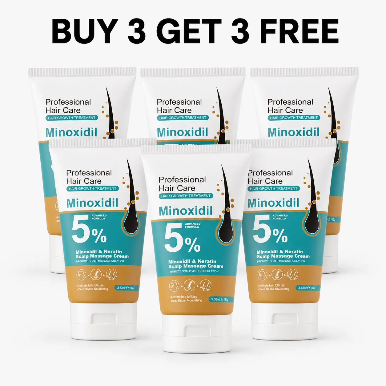 Buy 3 Get 3 Free 5% Minoxidil & Keratin Scalp Massage Cream for Hair Growth Treatment Men Women Nano Foam Essence Fast Regrowth Prevent Loss