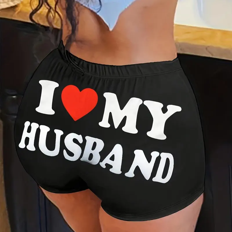 Women's Heart & Letter Print High Waist Biker Shorts, Casual Comfy Breathable Bottoms for Daily Outdoor Wear, Ladies Clothes for Summer, Fitted Casual Bottoms