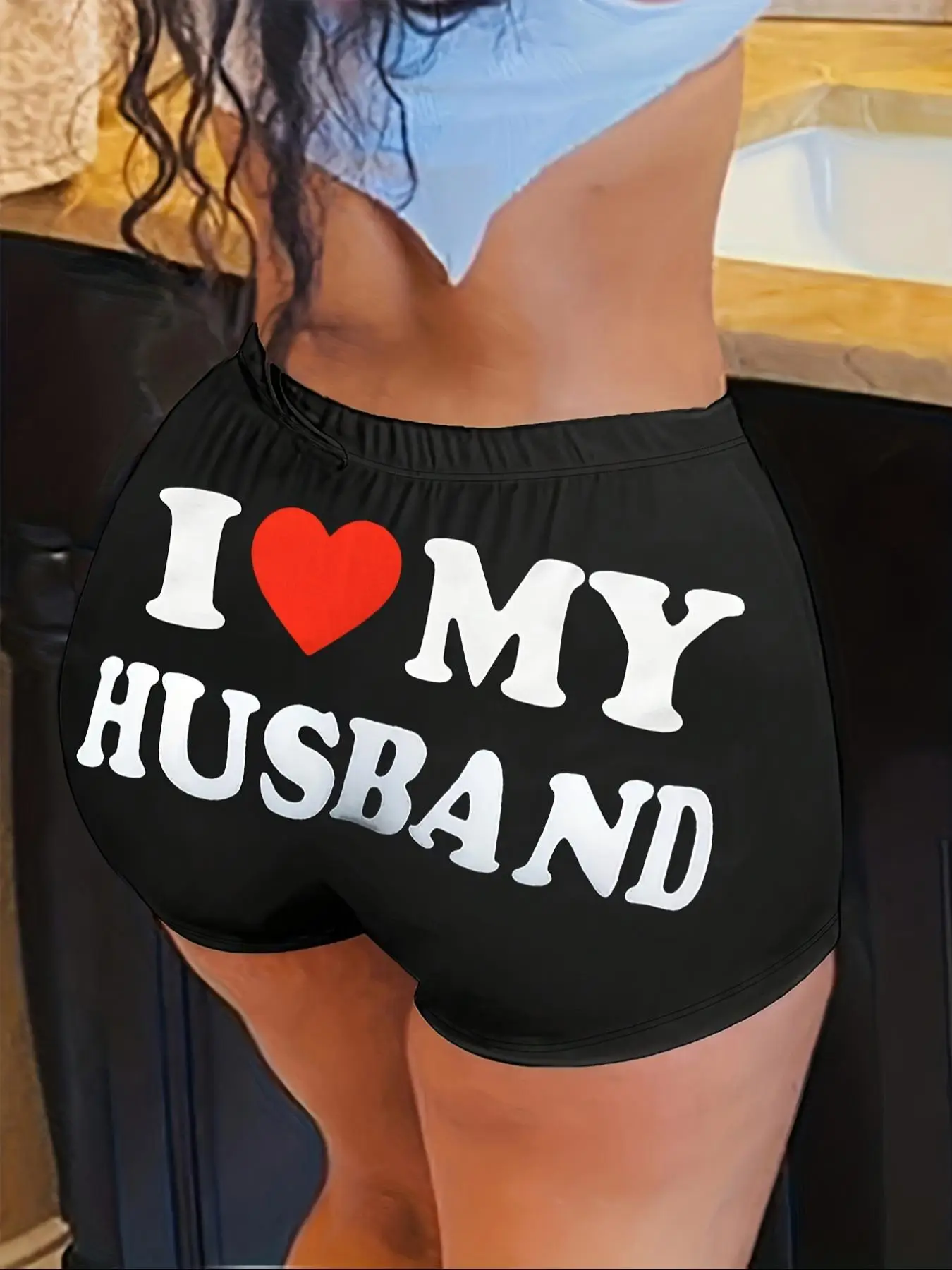 Women's Heart & Letter Print High Waist Biker Shorts, Casual Comfy Breathable Bottoms for Daily Outdoor Wear, Ladies Clothes for Summer