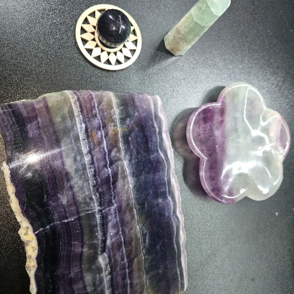 Flourite Combo - Natural Purple & White Geode Crystals for Healing & Decor