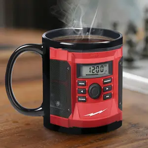 Father's Gift Ceramic 3D Coffee Mug with Speaker Design 15oz Durable Stylish Microwave Safe Dishwasher Safe Drinkware Reuse Washable, 3D Optical Illusion Radio Print Coffee Mug