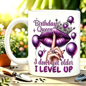 Women's Birthday Queen Letter Print Reusable Coffee Cups Ceramic Cup 11Oz Ceramic Mug