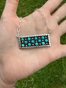 Navajo Turquoise Multi Cluster Bar Necklace By Kenny Lonjose