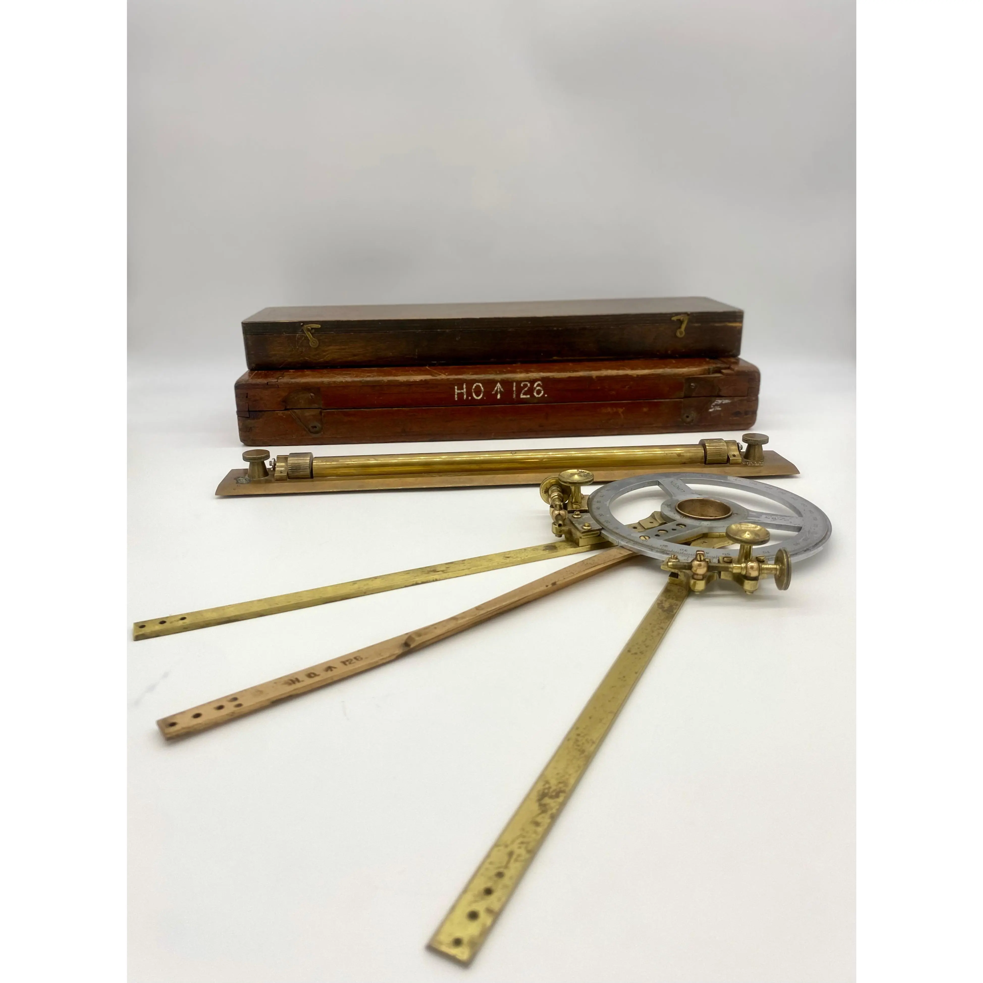 Fine Cary Co. London Station Pointer & Ministry of Defense Rolling Ruler- Boxed Set of Rare Cartography/Map-Making History