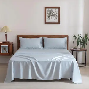 Sheet Set, AiNeng Mugwort- Blend, Cool-to-the- Breathable Bedding, 4 count with Deep Pocket Fitted Sheet and  Storage Bag, ICY Blue
